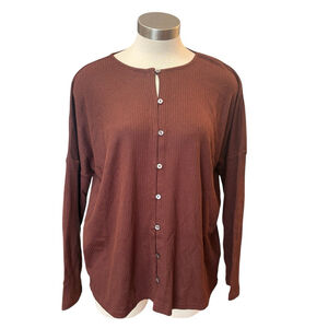 NWT Neuflora Womens Top Button Up T-Shirt Ribbed Oversized Cottagecore Sz. XS